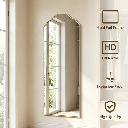 Besdomus Scalloped Full Length Mirror: 21"x56" Gold Arched Floor Mirror | Modern Minimalist Wooden Frame Body Long Mirror for Wall/Bedroom/Cloakroom/Entryway/Living Room - Home Decor for Housewife