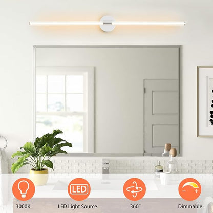 Bathroom Vanity Lights 47" Long LED Vanity Light Bar Chrome | 360° Bright Bathroom Lights, Dimmable Vanity Light, Hardwired Wall Light 3000K Warm White for Mirror