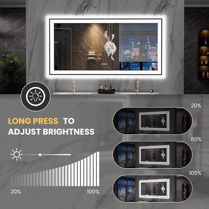 LOAAO 60"X30" LED Bathroom Mirror Black Framed | Anti-Fog, Dimmable, Memory Function, Tempered Glass, Lighted Vanity Mirror for Wall