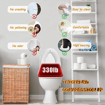 Potty Training Seat Built-in Toilet Seat, Elongated Toilet Seat 16.5inch with Baby Seat 2 in 1 Soft Close Quiet No Slapping, Magnetic Absorption, Easy Installation for Bottom Fixing Toilet