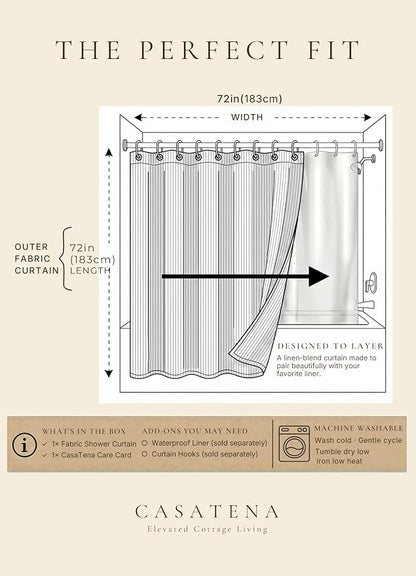 Farmhouse Striped Shower Curtain - 72x72 Inches, Linen Blend Fabric, Breathable & Machine Washable, Rustic Rust for Bathroom Decor (Hooks/Liner Not Included)