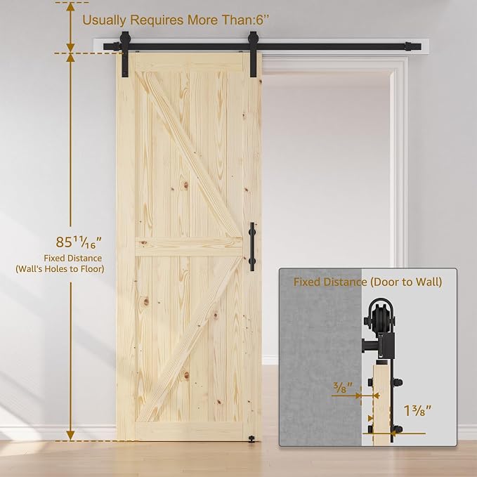 SMARTSTANDARD 38in x 84in Sliding Barn Door with 6.6ft Barn Door Hardware Kit Included, Unfinished Solid Spruce Wood Door, Assembly Required, DIY, Stainable, Natural | Unfinished Solid Spruce Wood Door, Assembly Required, DIY, Stainable, Natural