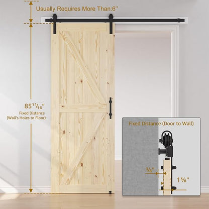 SMARTSTANDARD 38in x 84in Sliding Barn Door with 6.6ft Barn Door Hardware Kit Included, Unfinished Solid Spruce Wood Door, Assembly Required, DIY, Stainable, Natural | Unfinished Solid Spruce Wood Door, Assembly Required, DIY, Stainable, Natural