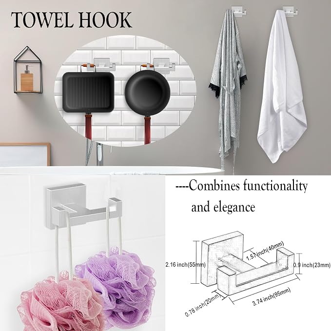 BOZWELL 5 Piece Brushed Nickel Stainless Steel Towel Bar Set, 23.6 inch Square Bathroom Hardware Accessories Set,Wall Mounted Towel Racks for Bathroom with TP