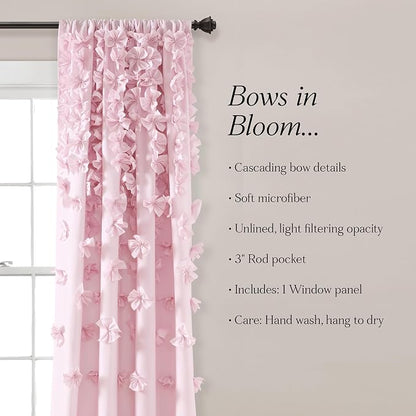 Lush Decor Riley Light Filtering Window Curtain Panel, Single 54" W x 95" L, Lilac - Cute Purple Curtains for Bedroom - Bow Decor - Coquette Curtains for Windows