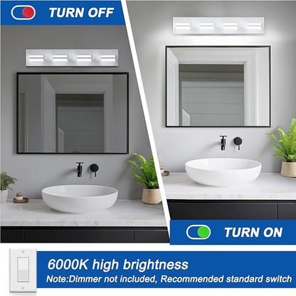 IZORRO LED Modern Bathroom Lights Fixtures(4-Light,Dimmable),Matte White Acrylic Wall Lighting,Vanity Lights for Bathroom Over Mirror - 6000k 24In （No Assembly Required）
