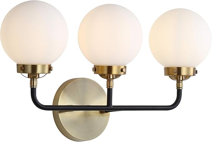 JONATHAN Y 22" Brass Gold/Black/White 3-Light LED Wall Sconce Vanity Lighting, Clear Glass Globe Shade Modern Contemporary Sconce for Bathroom Mirror, Hallway, UL Listed (JYL9058B)