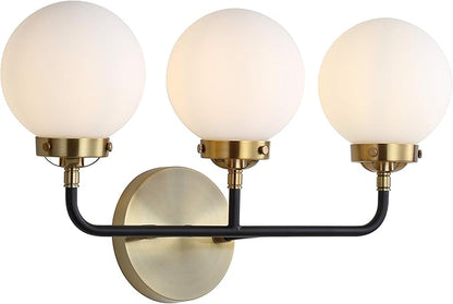 JONATHAN Y 22" Brass Gold/Black/White 3-Light LED Wall Sconce Vanity Lighting, Clear Glass Globe Shade Modern Contemporary Sconce for Bathroom Mirror, Hallway, UL Listed (JYL9058B)