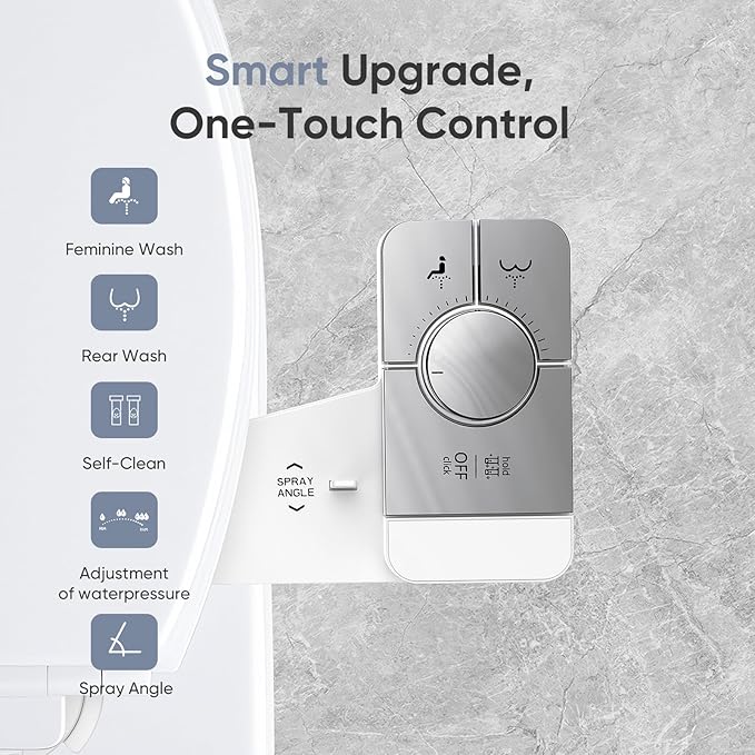 Upgrade Bidet Attachment for Toilet Seat, Adjustable Angle Dual Nozzle, Self-Cleaning, Non-Electric Bidet Attachment for Rear & Feminine Wash, Controllable Fresh Cold Water Pressure