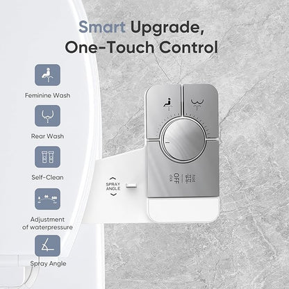 Upgrade Bidet Attachment for Toilet Seat, Adjustable Angle Dual Nozzle, Self-Cleaning, Non-Electric Bidet Attachment for Rear & Feminine Wash, Controllable Fresh Cold Water Pressure