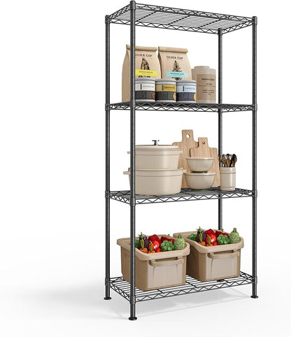 SONGMICS Storage Shelf, Metal Wire Shelving Unit, Adjustable Shelves, for Garage, Bedroom, Living Room, Kitchen, Pantry, 4 Tier, 11.8 x 23.6 x 47.6 Inches, Ink Black ULGR164BH01S