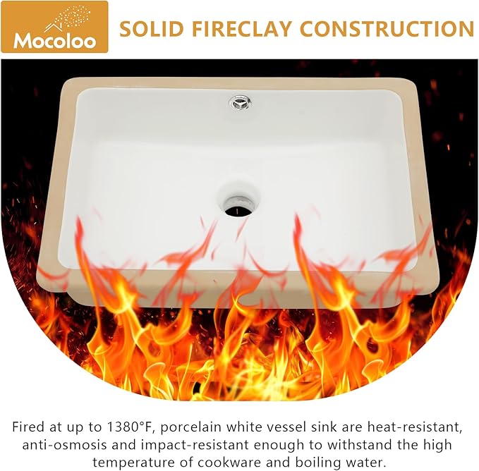 Mocoloo Undermount Bathroom Sink 18 x 12 Inch Rectangle Porcelain White Ceramic Bathroom Sink 6 Inch Deep Basin with Overflow Small Lavatory Vanity Top Under Mounted the Counter