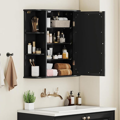 GIANTEX Bathroom Mirror Cabinet (Black) | Wall Mounted Medicine Cabinet with Mirrored Door & 4 Interior Shelves, 6 Open Shelves, Space-saving Storage Cabinet