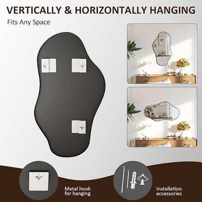Irregular Wall Mirror, 18"x32" Asymmetrical Mirror with Metal Frame, Decorative Wall Mirror for Entryway Bathroom Living Room Bedroom, Horizontal or Vertical Hanging