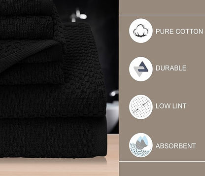 COTTON CRAFT Waffle 6 Piece Towel Set - 100% Cotton - 2 Oversized Luxury Euro Spa Waffle Weave Large Bath Towels, 2 Hand Towels, 2 Washcloths - Absorbent Quick Dry Hotel Bathroom Shower Pool - Black