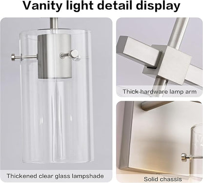 SOLFART 2 Light Wall Scone Vintage Vanity Light Fixtures Brushed Nickel Wall Light for Bathroom Lights Over Mirror with Glass Shade Light Fixtures (Exclude Bulb)