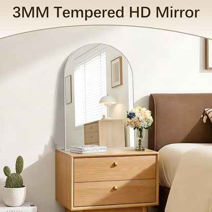 Arched Bathroom Mirror 16x24 Inch, Bathroom Mirror for Over Sink, Wall Mounted Vanity Mirror with Aluminum Frame & Tempered Glass, Ideal for Bedroom, Entryway, Living Room, Silver
