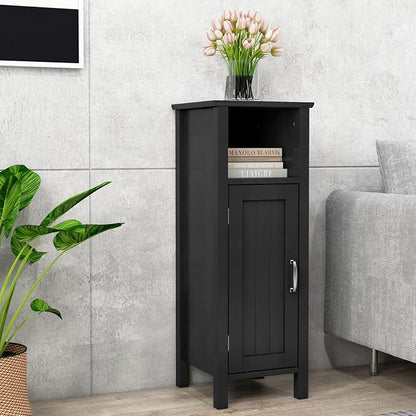 Giantex Narrow Bathroom Storage Cabinet with Adjustable Shelf (Black) | Corner Unit with Open Compartment, Anti-toppling Device, Freestanding Small Storage Organizer for Living Room