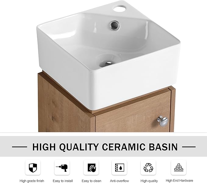 12" Wall-Mounted Bathroom Vanity with Sink - Modern Floating Vanity Cabinet for Small Bathrooms, Space-Saving Single Basin Sink Combo, 1 Door Storage & Countertop (12x12 Inches)