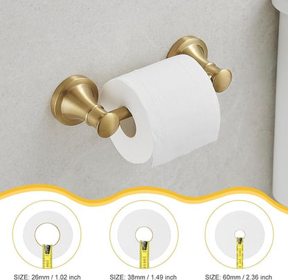 Bathroom Toilet Paper Holder Wall Mount Tissue Holder Brushed Gold | Rustproof Toilet Tissue Roll Holder, Flexible Double Post Pivoting Handle, Bathroom Accessories SUS304 Stainless Steel
