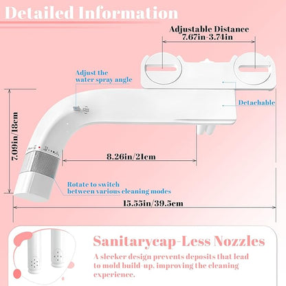 Bidet Attachment for Toilet,Non-Electric Ultra-Thin With,Rear/Feminine Wash,Dual Nozzles (Adjustable Angle), Adjustable Water Pressure, Cold Water Only, White