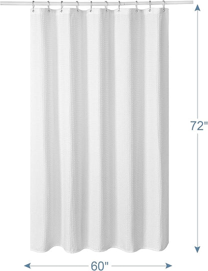 AmazerBath Stall Shower Curtain 60 x 72 Inches, Waffle Shower Curtain White, Fabric Shower Curtains Heavy Duty 240GSM, Hotel Quality Bathroom Shower Curtains