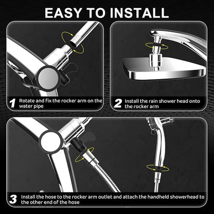 Rain Shower Head with filtered Handheld High Pressure rainfall Shower Heads with Handheld Spray Combo Adjustable one-piece stand daul shower head Built-in Magnetic Docking and Power Jets | Dual shower heads; one-piece bracket adjusts height and angle; ...