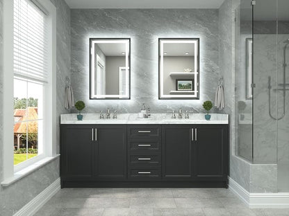 24 x 36 Led Mirror Brushed Gunmetal Gray/Off‑Black Metal Frame Frontlit & Backlit Vanity Mirror Anti-Fog Stepless Dimmable 3 Colors White/Warm/Natural Wall Mirror with Lights Wall-Mounted