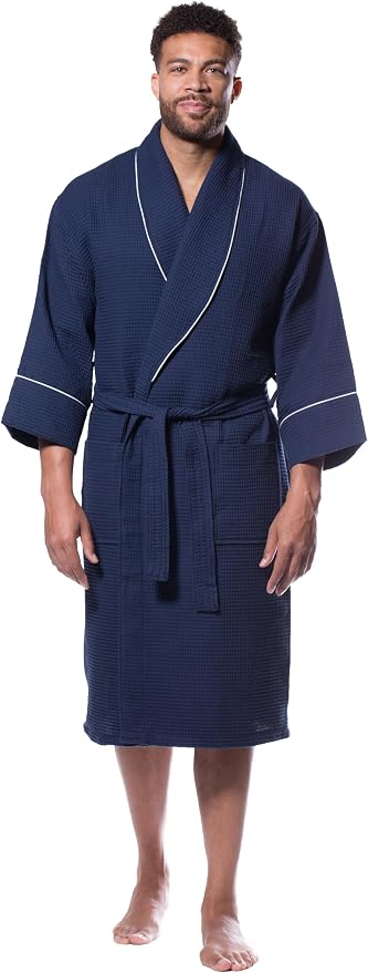 Turquaz Womens Lightweight Waffle Kimono Bathrobe for Men - Soft Quick-Dry Spa & Summer Towel Robe, Cotton Blend
