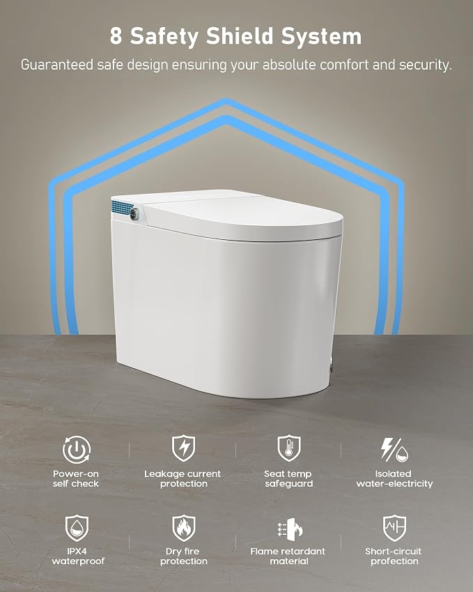 Smart Toilet with Bidet Built-in: Bidet Toilet with 5L Tank, Child Seat, 4 Wash Modes Heated Seat, One Piece Toilet with Auto Flush Lid&Seat, Dryer, Foot Sensor, UV-C Night Light