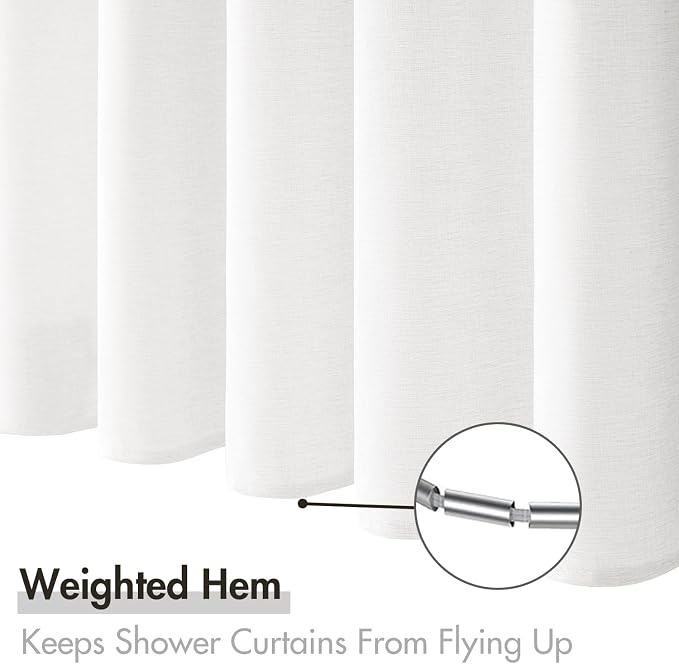 MIULEE Linen Fabric Shower Curtain White W60*L72 10 Metal Hooks | Washable, Modern, Heavy Duty, Curtain Set, Waterproof Neutral Thick Cloth Shower Curtains, Bathroom Bathtub