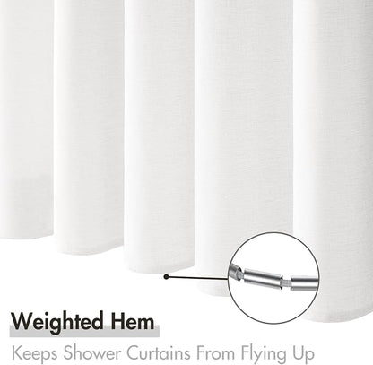 MIULEE Linen Fabric Shower Curtain White W60*L72 10 Metal Hooks | Washable, Modern, Heavy Duty, Curtain Set, Waterproof Neutral Thick Cloth Shower Curtains, Bathroom Bathtub