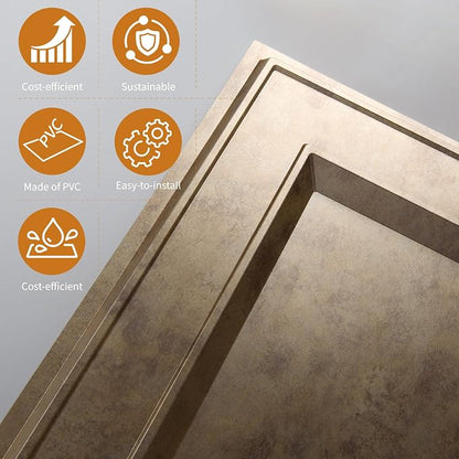 WOWSTAR 12-Pack 24"x24" Drop Ceiling Tiles, Waterproof Glue up Ceiling Panels, Modern Style 3D Wall Panels, Antique Gold | PVC ceiling panels, 24"x24", waterproof, glue-up install, basement kitchen bathroom, 12-pack, set C