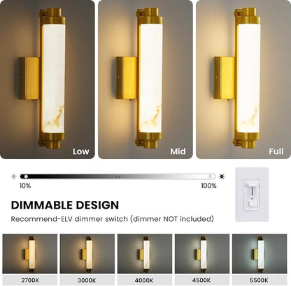 15.4" Gold Wall Sconces Set of 2, Modern Bathroom Sconces with Resin Shade, 5CCT Dimmable LED Wall Lights 14W for Bedroom, Living Room, Hallway