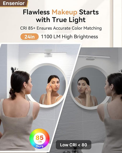 Ensenior Modern Vanity Light 24 Inch, Built-in Dimmer, 14W Dimmable 5CCT LED Light Fixture Over Mirror, Baked-on Matte Grey Vanity Lights for Bathroom Mirror Cabinets Bedroom-FCC & ETL Certificated