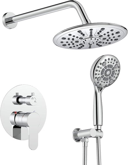SunCleanse Rain Shower Faucet System - 8.5" Shower Head Combo with 7-Setting handheld Spray Complete Shower Set - Rainfall Shower Fixture with Valve and Trim Kit for Luxury Bathroom Polished Chrome
