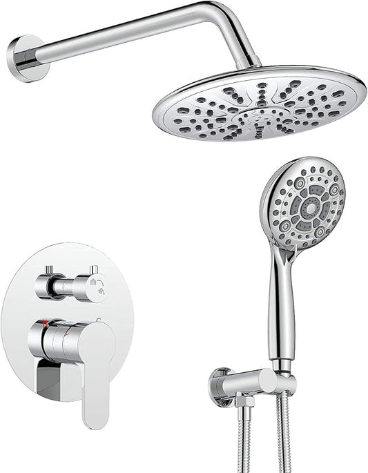 SunCleanse Rain Shower Faucet System - 8.5" Shower Head Combo with 7-Setting handheld Spray Complete Shower Set - Rainfall Shower Fixture with Valve and Trim Kit for Luxury Bathroom Polished Chrome