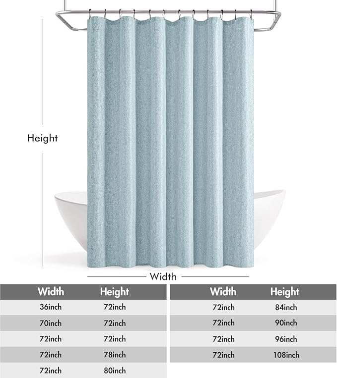 ANRODUO Fog Blue Extra Long Linen Fabric Shower Curtain Set - W72xL108 | Farmhouse Shower Curtain with 12 Metal Hooks, Waterproof Heavy Duty, Button Hole Design, Machine Washable for Bathroom
