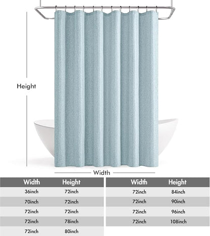 ANRODUO Fog Blue Linen Textured Fabric Shower Curtain Set - W72xL72 | Farmhouse Shower Curtain with 12 Metal Hooks, Waterproof Heavy Duty, Button Hole Design, Machine Washable for Bathroom