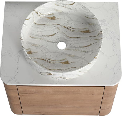 Malwee 24" Floating Bathroom Vanity with Sink, 24 Inch Wall Mounted Bathroom Cabinet Combo, Modern Single Sink Bath Storage Vanity Set, with 1 Soft Close Door and Ceramic Vessel Basin Top(24-PP
