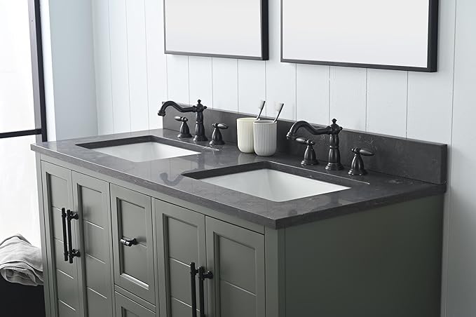 Vanity Art 54 Inch Double Sink Bathroom Vanity with Ceramic Sink and Stone Top | Undermount Rectangular Sink Cabinet Soft Closing Doors, Dovetailed Drawers, No Mirror VA5054-VG