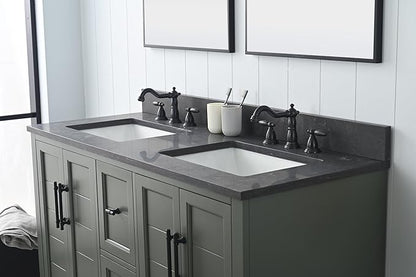 Vanity Art 54 Inch Double Sink Bathroom Vanity with Ceramic Sink and Stone Top | Undermount Rectangular Sink Cabinet Soft Closing Doors, Dovetailed Drawers, No Mirror VA5054-VG