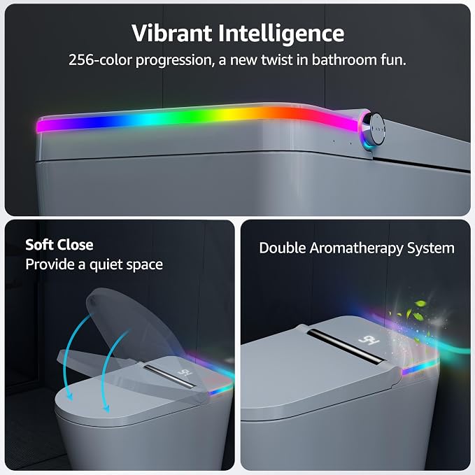 Smart Toilet with Bidet Built In, Heated Seat, Warm Water & Air Dryer, One-piece Tankless Bidet Toilet with Foot Sensor & Night Light, Auto Open/Close Lid & Flush, 1.26GPF Water-Saving Design