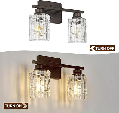 Refice 2-Light Bathroom Vanity Lights Crystal Glass, Oil Rubbed Bronze | Bathroom Light Fixtures Vanity Lighting Over Mirror for Living Room Farmhouse, Hallway