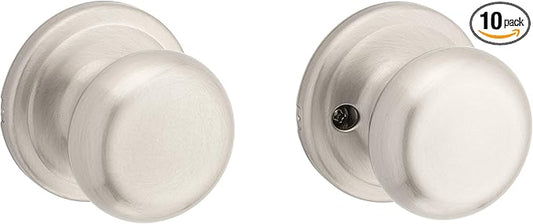 Kwikset Juno Interior Passage Door Knob, Handle for Closet and Hallway Doors, Non-Locking Doorknob in Satin Nickel, with Microban Protection (Pack of 10)