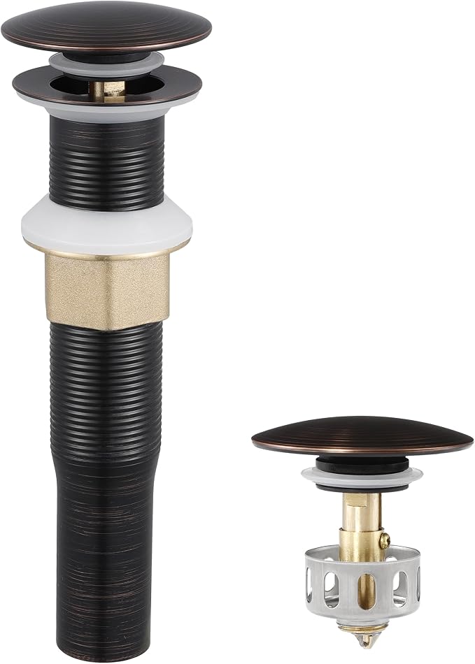 KES Bathroom Sink Drain with Strainer Basket Hair Catcher Anti Clog Pop Up Drain Stopper Vanity Vessel Sink without Overflow, Oil Rubbed Bronze S2013D-ORB