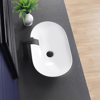 Vessel Sink 23.8"x14.2" Oval Bathroom Sink Modern White Porcelain Ceramic Above Counter Vanity Sink for Bathrooms Art Basin