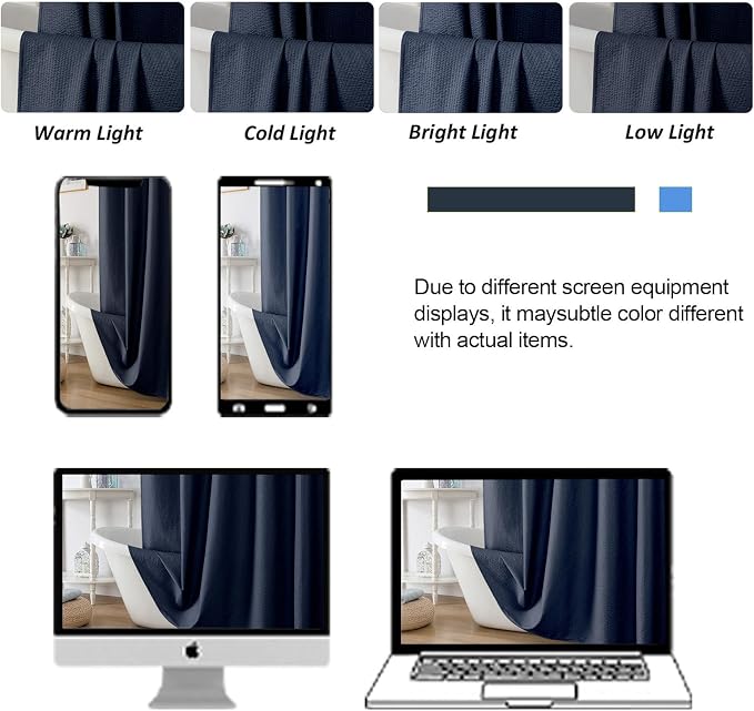 Navy Blue Shower Curtain for Bathroom 84 Inches Eatra Long, 3D Embossed Textured Cloth Waffle Shower Curtain, Modern Luxury Hotel Style, Water Repellent, Machine Washable, 72X84, Navy Blue