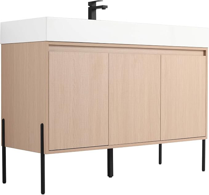 Crownpoint 48 Inch Bathroom Vanity with Sink, White Sink, White Oak Finish, Full Assembly Required, Elegant Bathroom Vanities for Modern Homes
