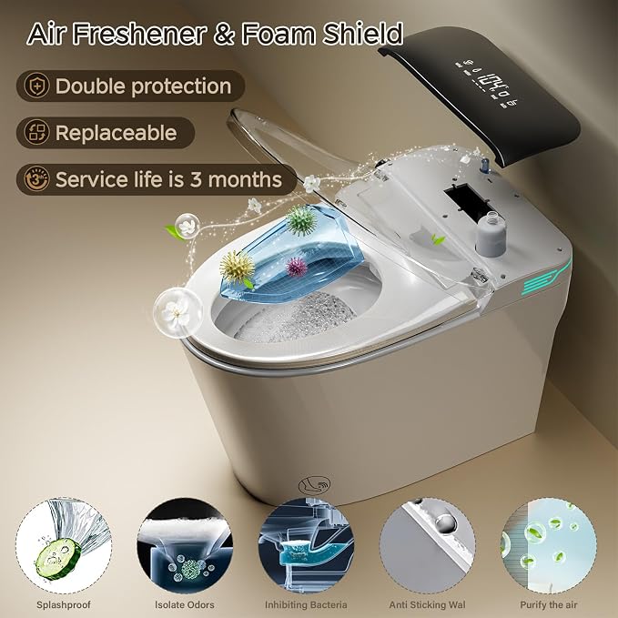 Smart Toilet with Bidet Built In ADA Height 17.7", 1.28GPF Power Flush, One Piece Bidet Toilet Design with Heated Seat, Voice Control, Remote Control, Foam Shield, Tankless Modern Toilet BSJ